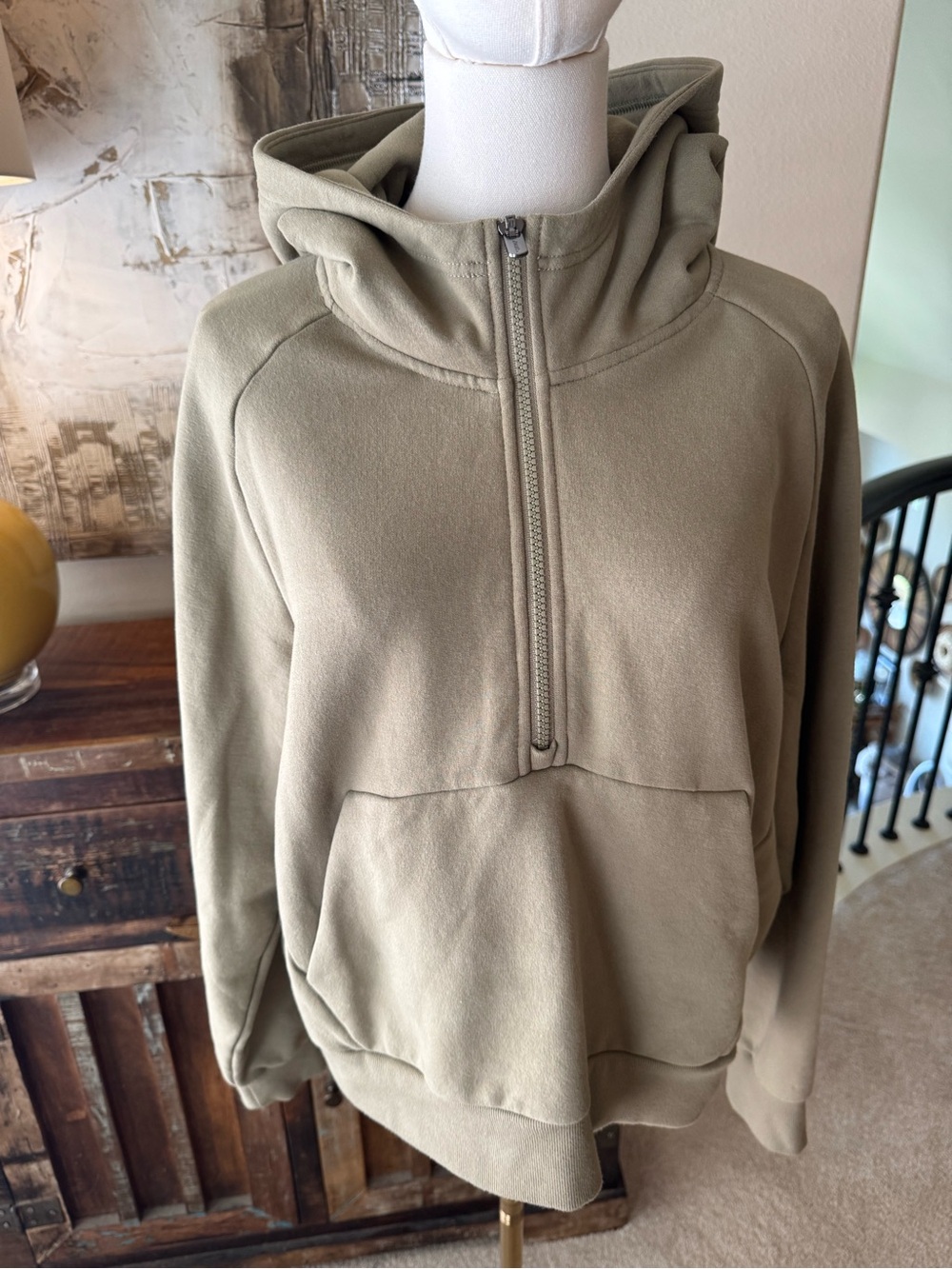 The Athleta Forever Fleece Half Zip Hoodie in Olive - size L - Picture 6 of 13